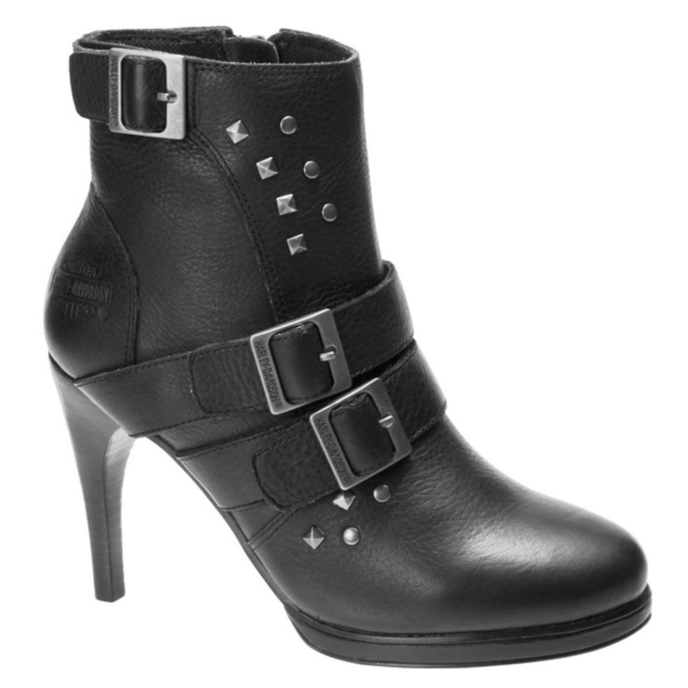 Harley Davidson Covert High Heel Rock Stud Black Leather Stiletto Ankle Boot 5.5
